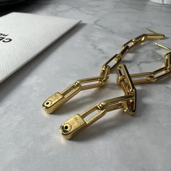 Celine Paperclip Chain Drop Earrings earrings gold-tone metal no accent stones 6cm drop length