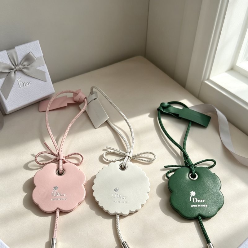 Dior Lucky Clover Bag Charm pendant Silver-toned metal with pink white and green leather red ladybug accent 12cm total length