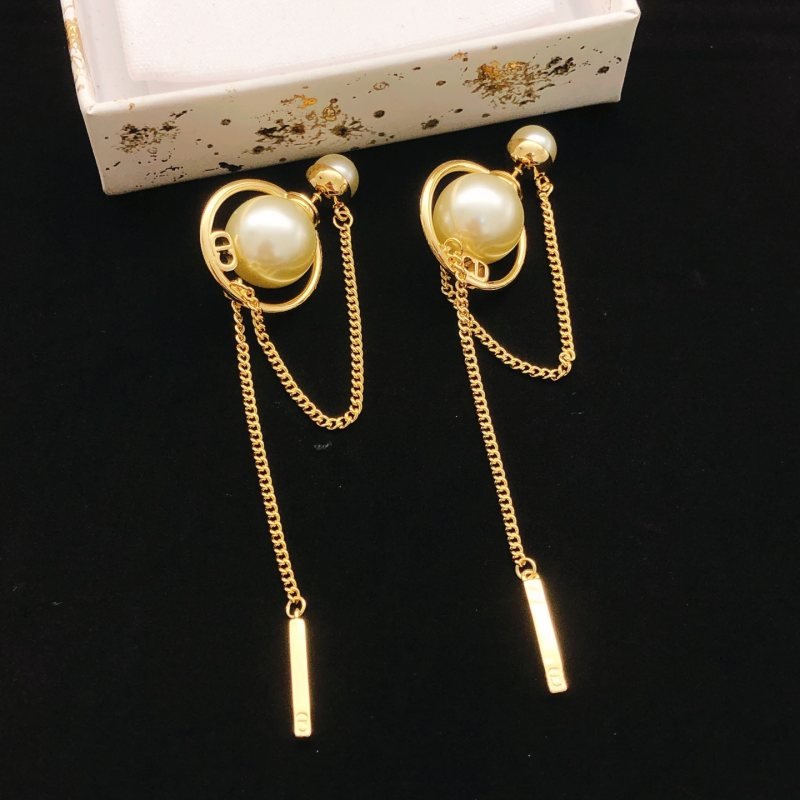 Dior Tribales CD Logo Pearl Chain Drop Earrings earrings Gold-tone metal with cream white faux pearls Approximately 7cm total drop length