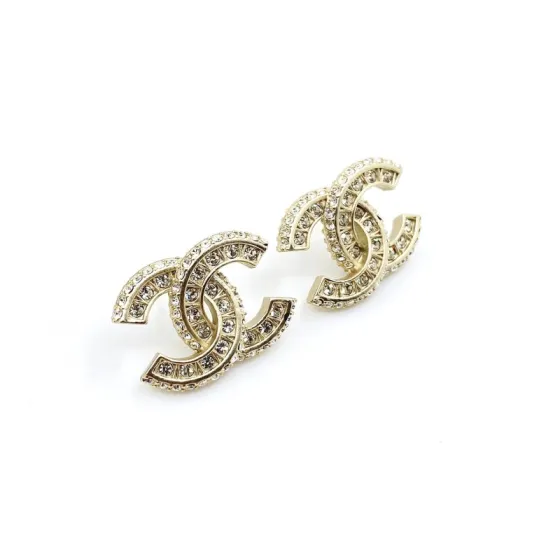 Chanel CC Logo Crystal Stud Earrings earrings gold-tone metal with clear crystal accents 1 5cm diameter