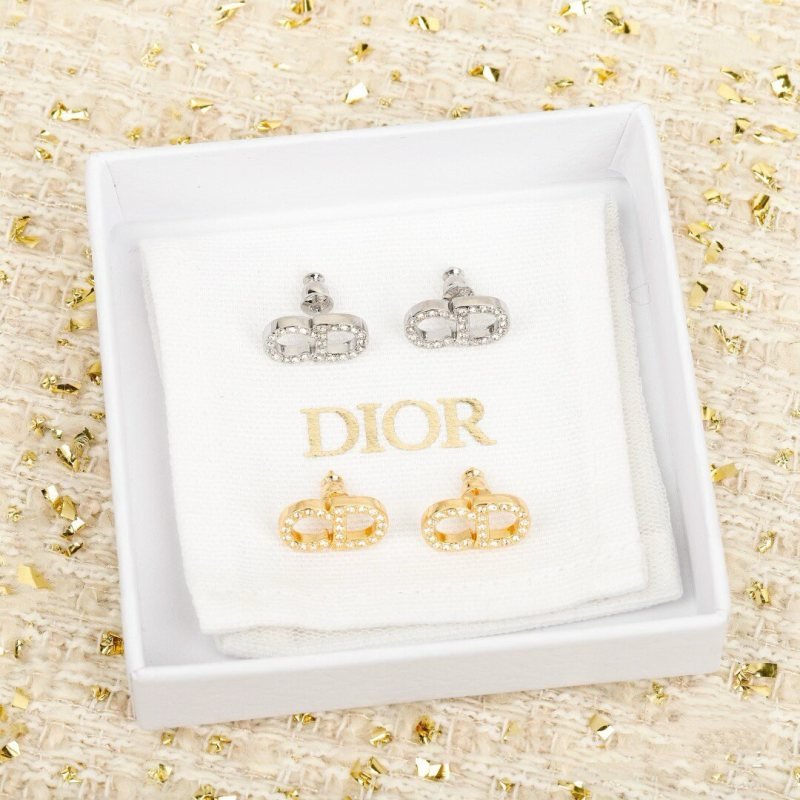 Dior Petit CD earrings silver-tone metal with clear crystals gold-tone metal with clear crystals 1 2cm