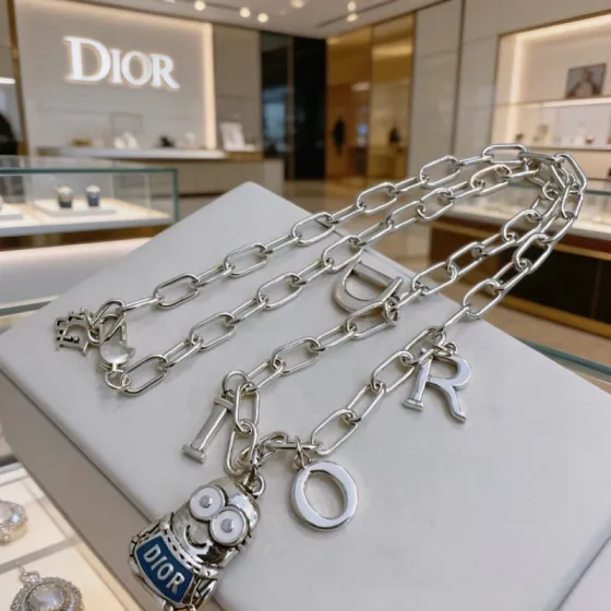 Dior Minions x Dior Sorayama Charm Chain necklace Silver-toned metal with blue enamel and white enamel accents 60cm
