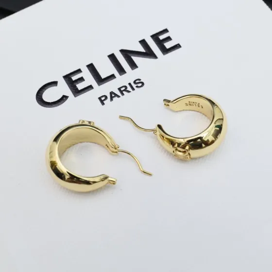 Celine Triomphe Arc de Triomphe earrings gold tone metal 2cm hoop diameter