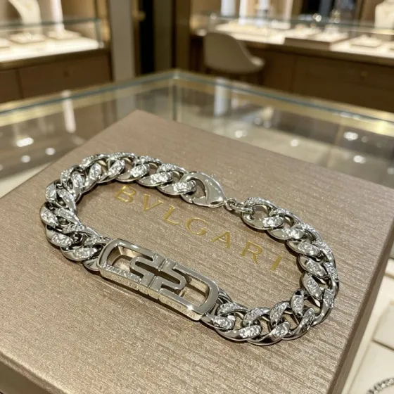 Bvlgari Parentesi bracelet silver-toned metal with clear diamond accents 20cm