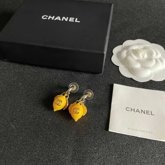 Chanel CC Lemon Drop Earrings earrings Gold-tone metal with bright yellow lemon resin accents One Size drop length approx 2 5cm