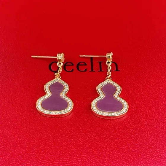 Qeelin Wulu earrings 18K rose gold purple gemstone clear diamond accents 2 2cm drop length