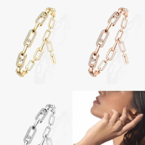 Messika Move Link bracelet 18k yellow gold 18k rose gold 18k white gold with clear diamonds 17cm