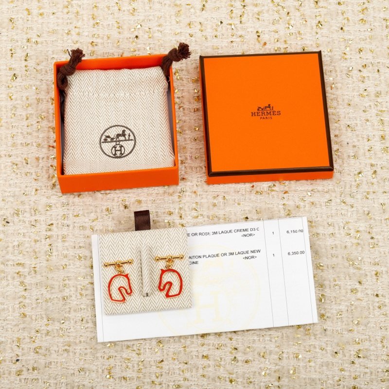 Hermes Cheval Equestre Horse Head Drop Earrings earrings Gold-plated metal with bright orange enamel One Size drop length approx 2cm
