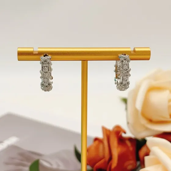 Tiffany Co Schlumberger Sixteen Stone earrings platinum metal with clear diamond stones 15mm hoop diameter