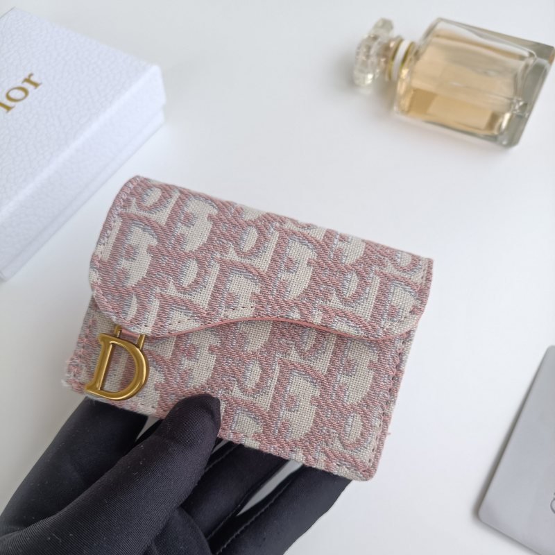 Dior Dior Oblique Saddle Card Holder card holder Pink and off-white oblique jacquard canvas with gold-tone metal hardware 11 7 5 2 5cm