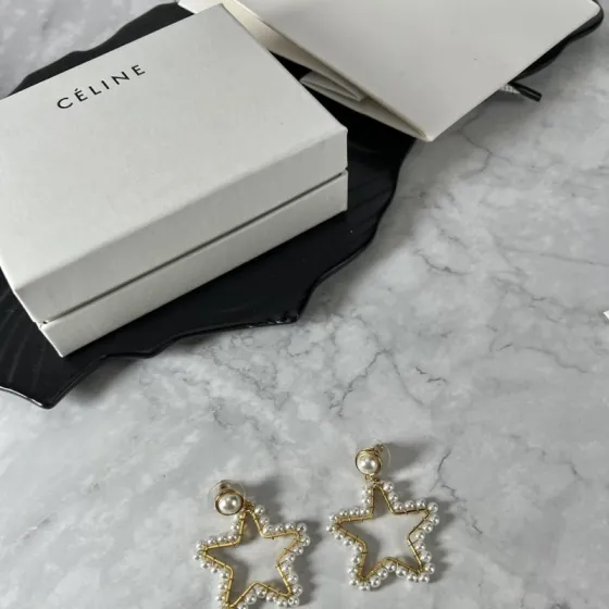Celine Pearl Open Star Drop Earrings earrings gold-tone metal with white faux pearls 4 5cm drop length