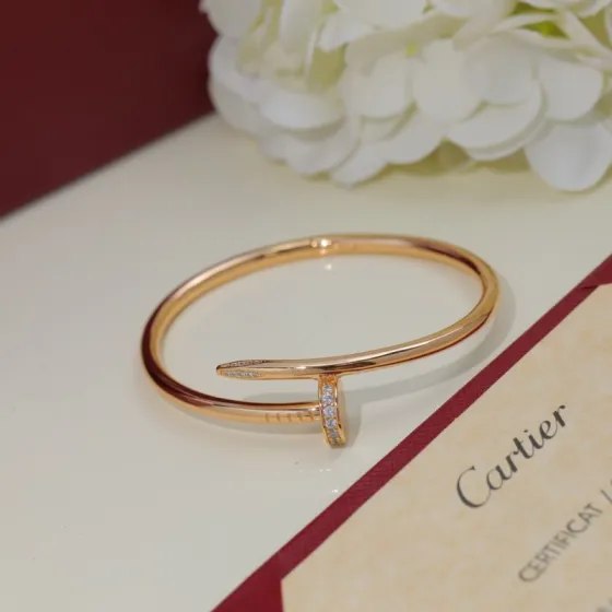 Cartier Juste un Clou bracelet 18k rose gold with clear diamond accents 17