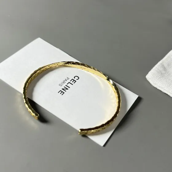 Celine Hammered Open Cuff bracelet Gold-tone metal no accent stones One Size 17cm inner circumference