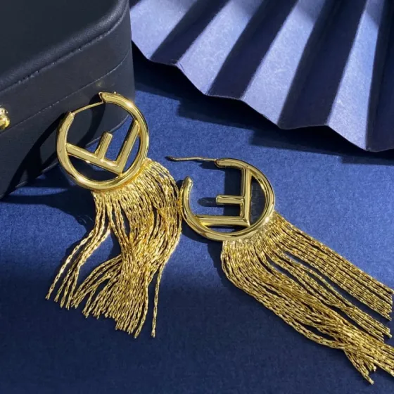 Fendi FD92 F Logo Fringe Hoop earrings gold-tone metal 65mm