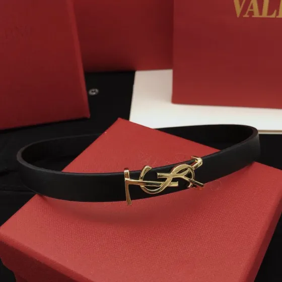 Saint Laurent YSL Monogram Leather Bracelet bracelet Black leather gold-tone metal 19cm