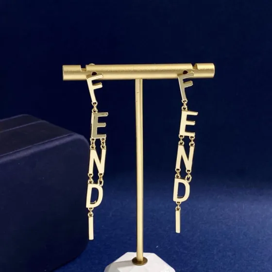 Fendi Fendi Logo Letter Drop Earrings earrings gold-tone metal no accent stones 60mm drop length