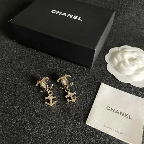 Chanel CC Anchor Drop Earrings earrings Gold-tone metal with clear crystal accents One Size