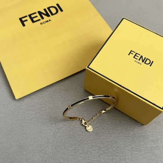Fendi FF Baguette bracelet gold-tone metal with black enamel 17cm inner circumference