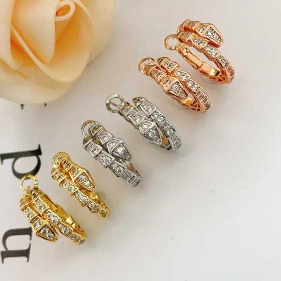 Bvlgari Serpenti Viper earrings silver-toned metal with clear pave diamonds 15mm hoop diameter