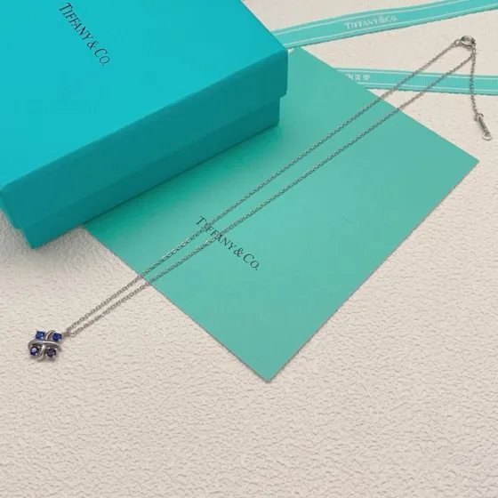 Tiffany Co Schlumberger Lynn necklace sterling silver blue sapphire 16 inches