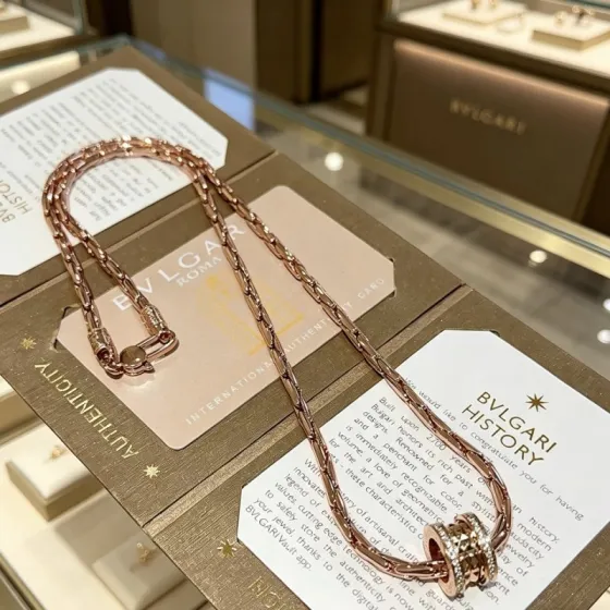 Bvlgari B zero1 necklace Rose gold with clear diamond accents 60cm