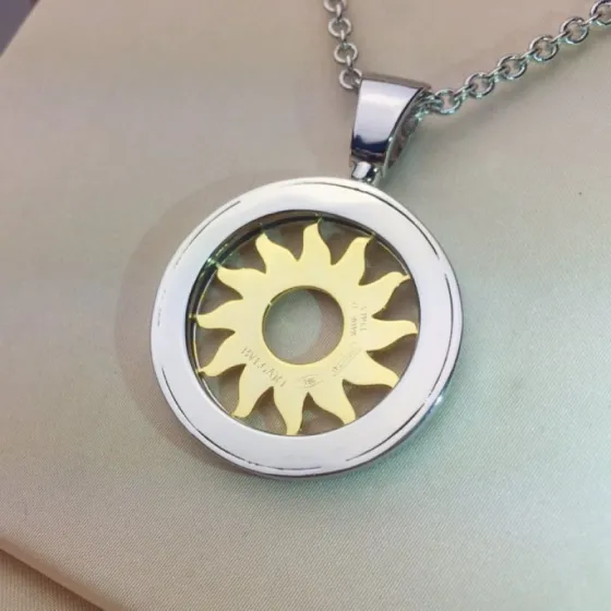 Bvlgari Tondo Sun necklace silver stainless steel yellow gold sun motif 65cm