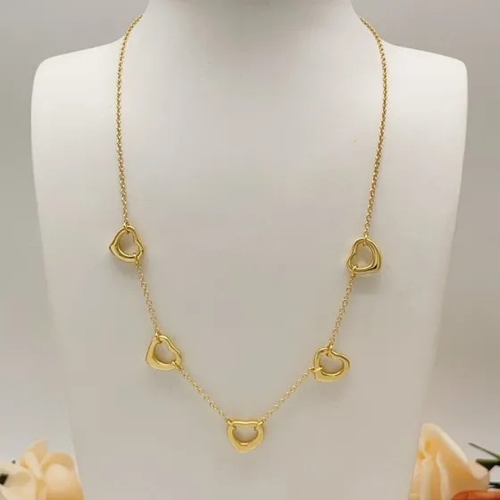 Tiffany Co Open Heart necklace gold tone metal no gemstones 40cm