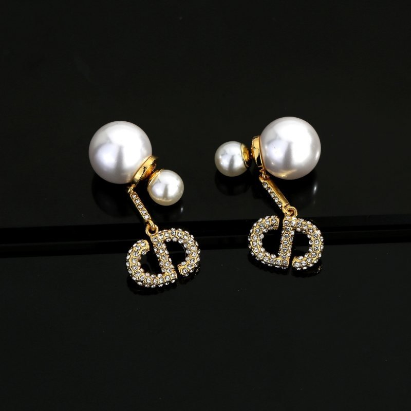 Dior Dior Tribales earrings gold-tone metal white faux pearl clear crystal 3 5cm drop length