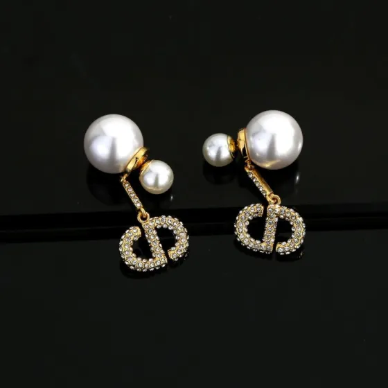 Dior Dior Tribales earrings gold-tone metal white faux pearl clear crystal 3 5cm drop length