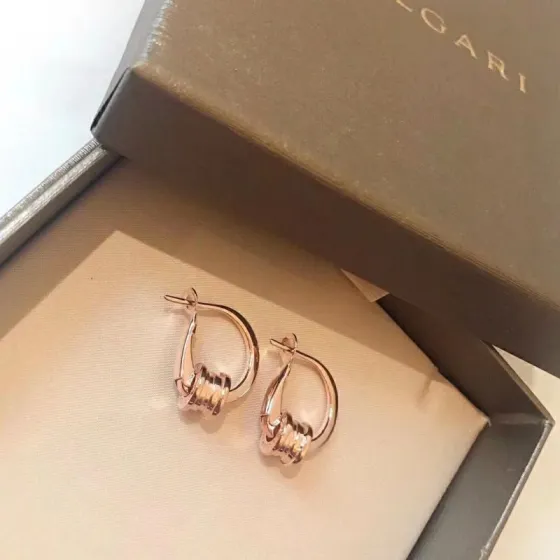 Bvlgari B zero1 earrings 18k rose gold polished metal no gemstones 15mm hoop diameter