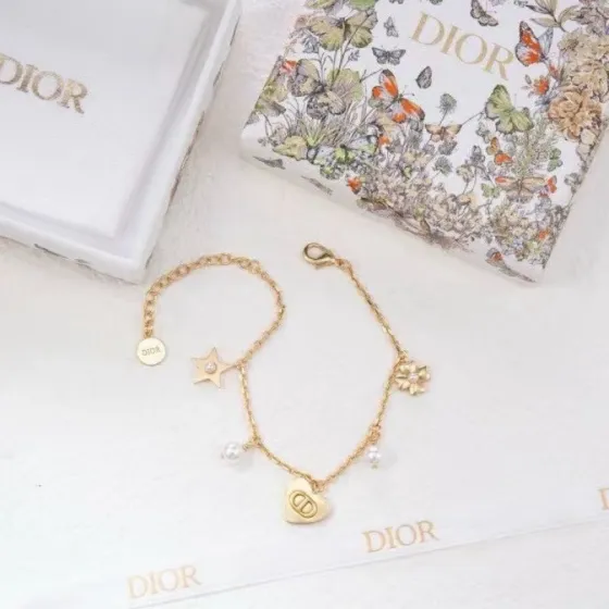 Dior CD Heart Star Pearl Charm Bracelet bracelet Gold-tone metal with white faux pearl accents 17cm