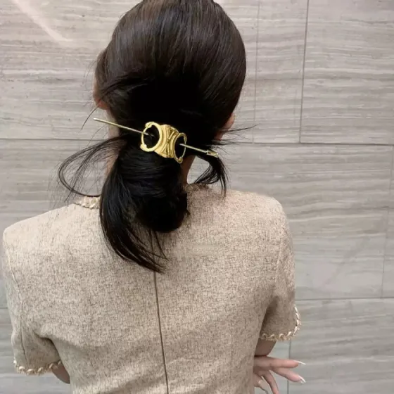 Celine Triomphe Hair Pin brooch gold tone metal no gemstones 12cm pin length