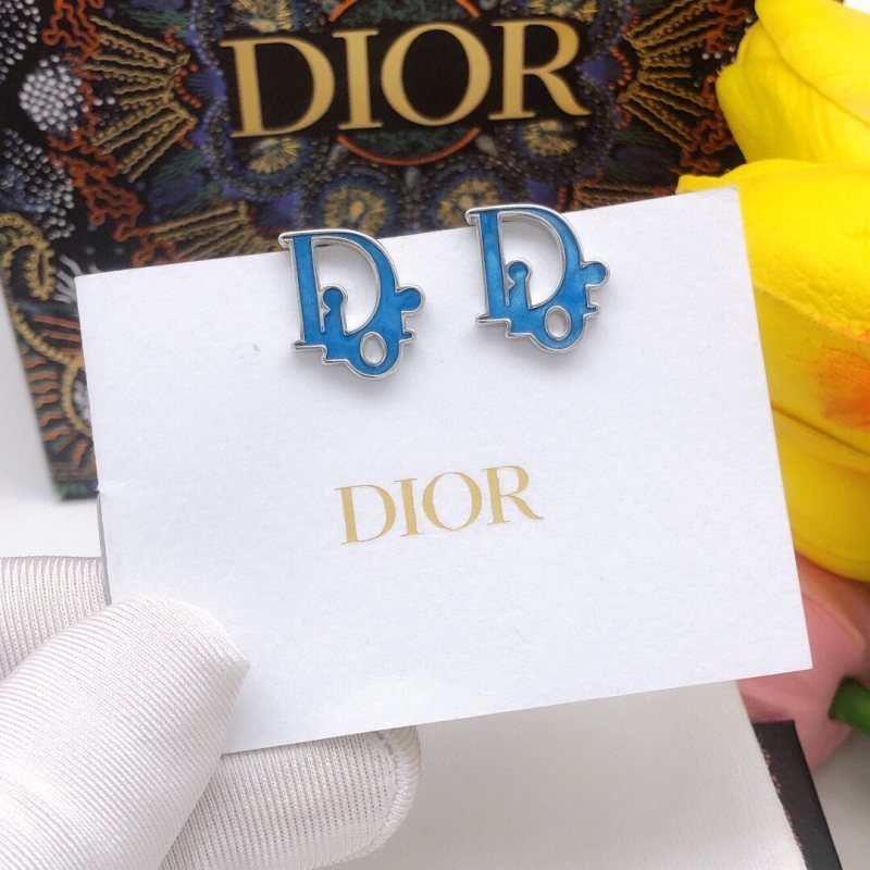 Dior DED0088 D Logo Stud Earrings earrings silver-toned metal with bright blue enamel and clear crystal accents 1 5cm stud diameter