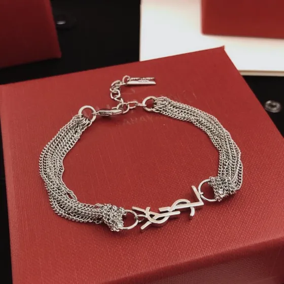 Saint Laurent Cassandre Multi-Chain Bracelet bracelet silver-toned metal no gemstones 19cm with 3cm extension chain
