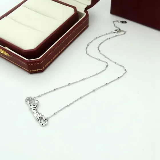 Cartier Panthere de Cartier necklace Silver-toned metal with black enamel spots and clear diamond accents 42cm