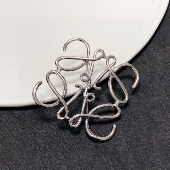 Loewe Anagram brooch silver tone metal no accent stones 6cm width
