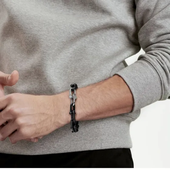 Tiffany Co HardWear bracelet black ruthenium metal silver-toned metal clear pave diamonds 7 5 inches