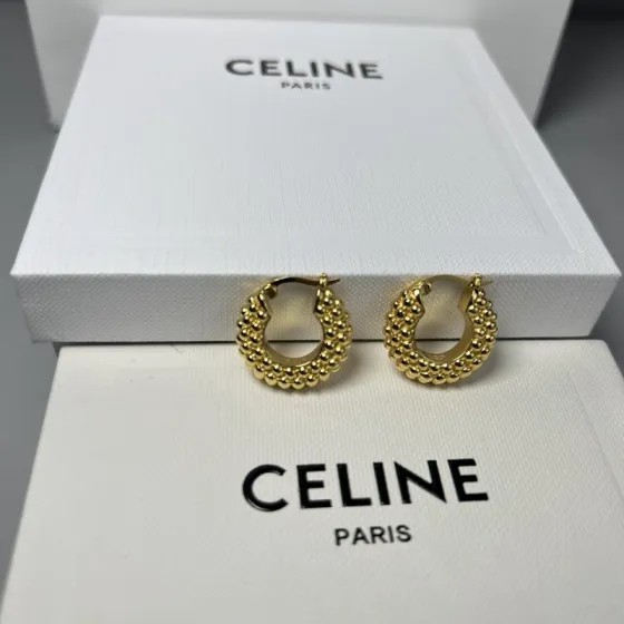Celine YHEH045 Beaded Hoop earrings gold-tone metal 2cm diameter