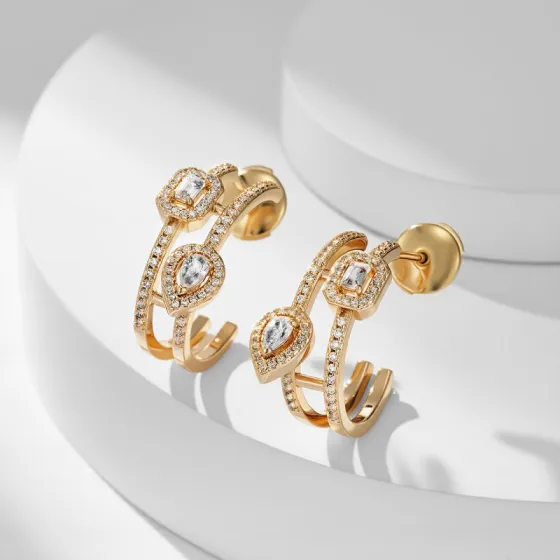 Messika My Twin earrings 18k yellow gold with clear white diamonds 15mm hoop diameter