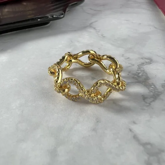 Cartier Chain Link Diamond Ring ring Yellow gold with clear diamond accents 54