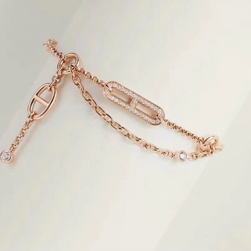 Hermes Kelly bracelet 18k rose gold with clear diamonds 17cm