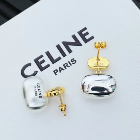 Celine Two-Tone Logo Drop Earrings earrings gold-tone metal silver-tone metal black engraved logo 2 5cm drop length