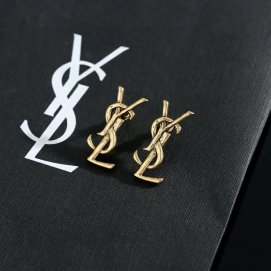 Saint Laurent Cassandre Monogram earrings antique gold metal 2cm length