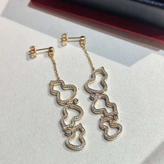 Qeelin Wulu earrings 18k rose gold with clear pave diamonds 4 5cm drop length