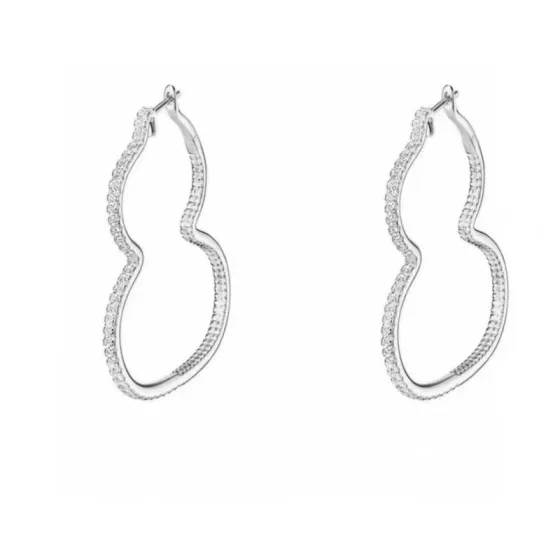 Qeelin Wulu earrings silver-toned metal with clear pave stones 4cm hoop length