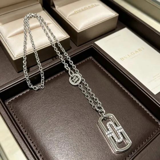 Bvlgari Parentesi necklace 18K white gold with diamond accents 60cm
