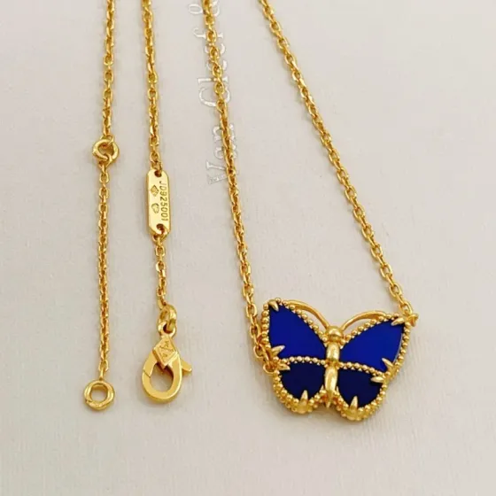 Van Cleef Arpels Lucky Alhambra Butterfly necklace Yellow gold with blue lapis lazuli 42cm