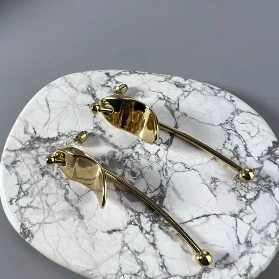 Celine YHED055 earrings gold tone metal no accent stones 6cm drop length