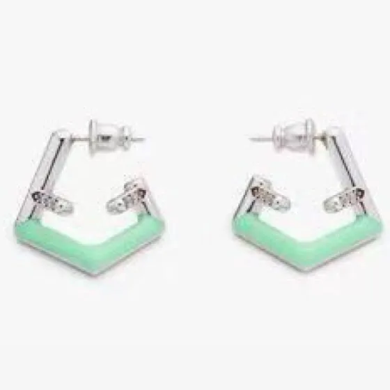 Fendi Fendi First earrings silver-toned metal mint green enamel clear crystal 2cm diameter