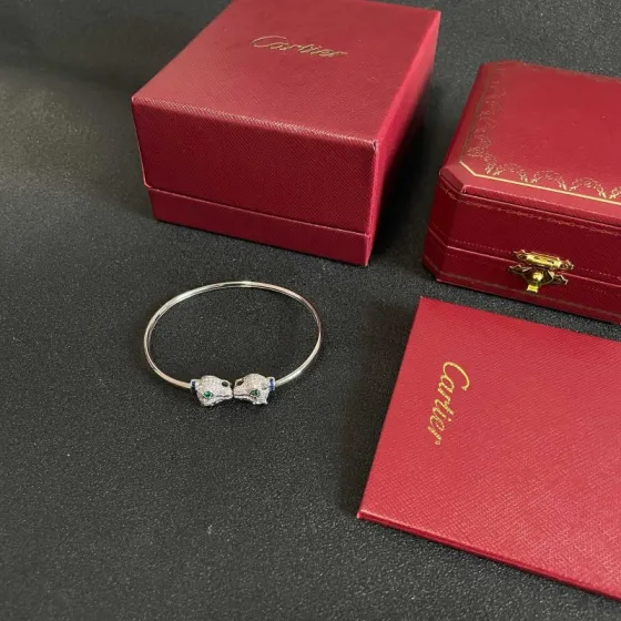Cartier Panthere de Cartier bracelet 18k white gold diamond emerald sapphire 17